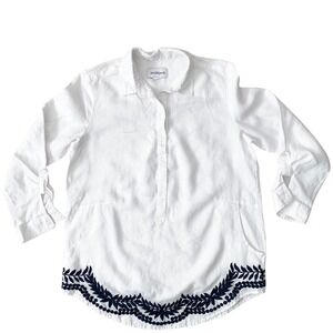 Peck & Peck‎ 100% Linen Embroidered Leaf Unisex Tunic/Shirt